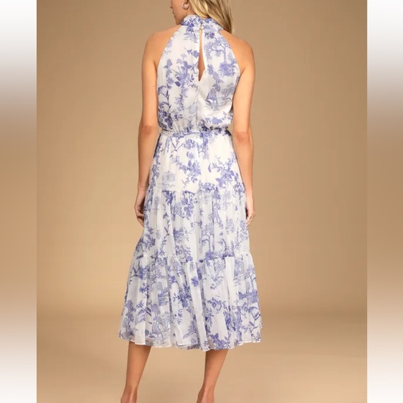Lulu’s Float to You White Floral Print Halter Tiered Midi Dress NWOT - Picture 5 of 5